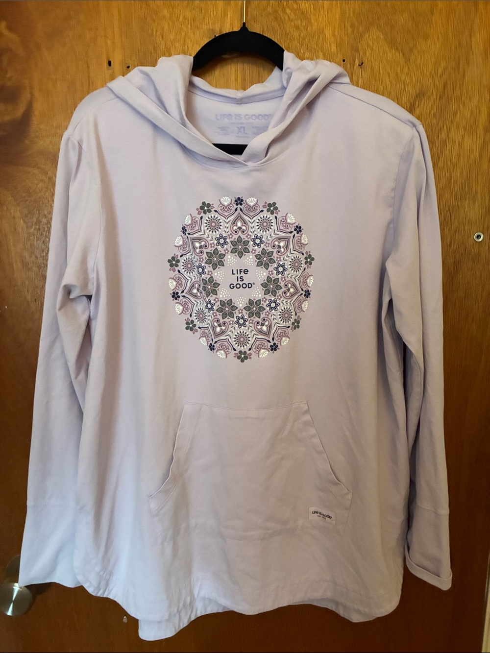Life Is Good Lavender Pullover Hoodie with Floral Mandala